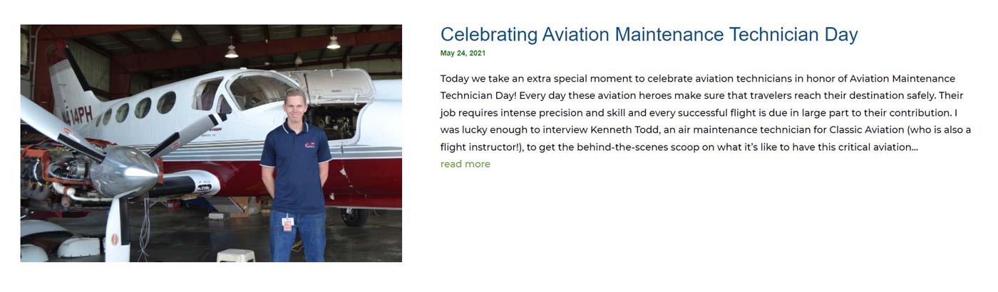 featured post on Shenandoah Valley Regional Aiport's website