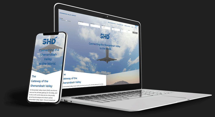Shenandoah Valley Regional Airport website on laptop and phone