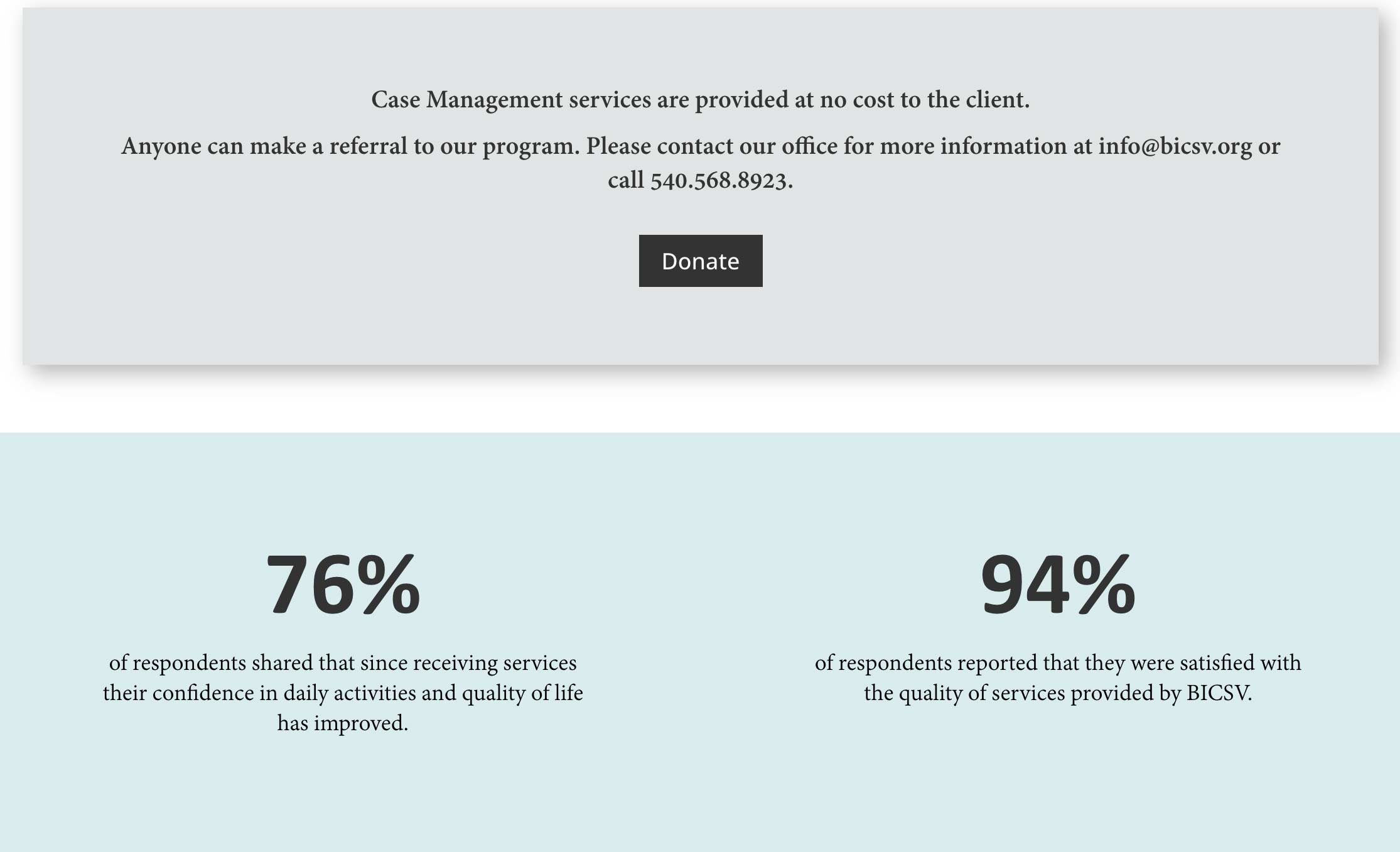 BICSVCaseManagment Screen Grab of section in BICSV Case management page